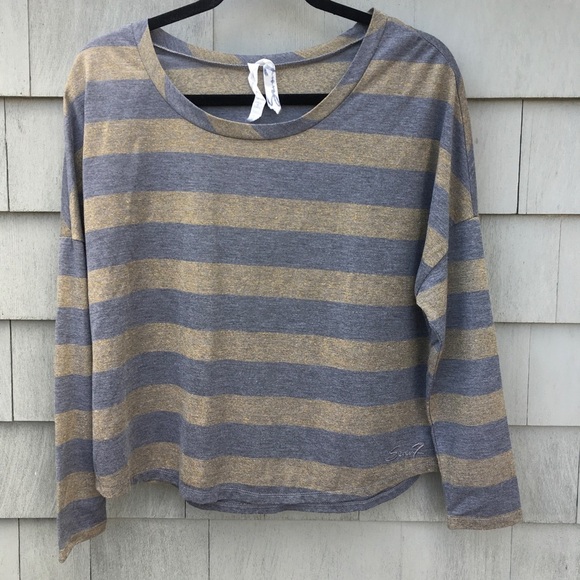Seven7 Tops - Seven for all Mankind Gray & Sparkly Gold Scoop Neck Long Sleeve Top Medium